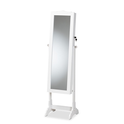 Baxton Studio Madigan Modern and Contemporary White Finished Wood Jewelry Armoire with Mirror